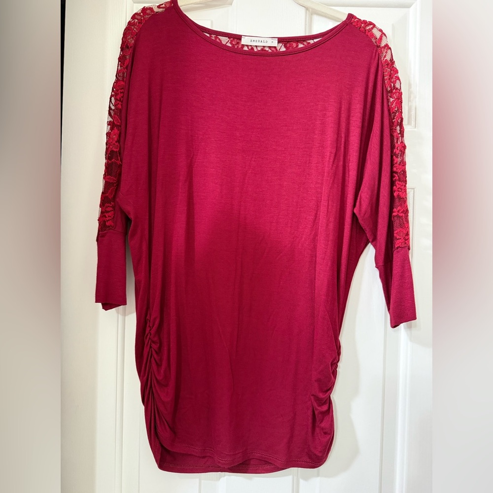 Emerald Ruby Lace Sleeve Blouse
